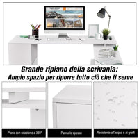 SCRIVANIA MODERNA  ANGOLARE PER PC CON LIBRERIA IN LEGNO BIANCO