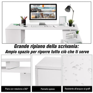 SCRIVANIA MODERNA  ANGOLARE PER PC CON LIBRERIA IN LEGNO BIANCO