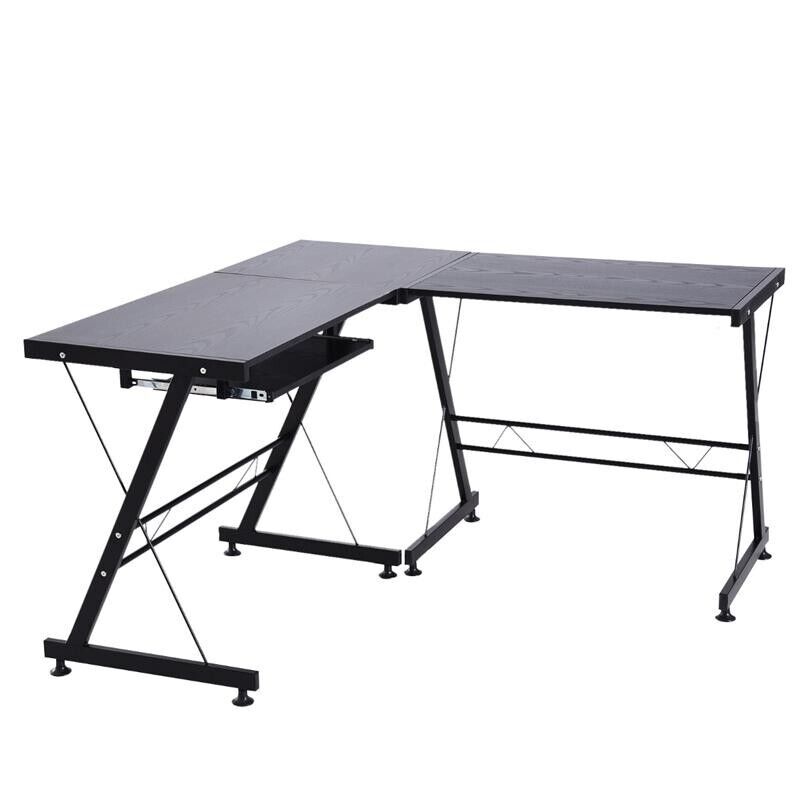 SCRIVANIA AD ANGOLO CONVERTIBILE MULTIPOSIZIONE IN LEGNO E ACCIAIO NERO