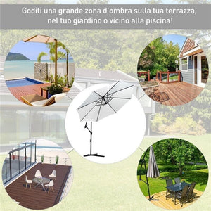 OMBRELLONE DA GIARDINO A BRACCIO CON MANOVELLA 3 X 2.5 M BIANCO