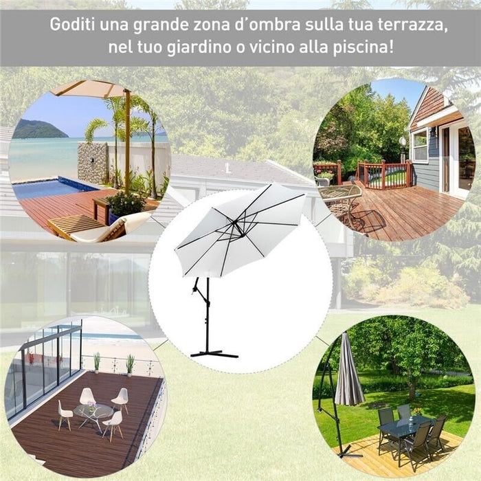 OMBRELLONE DA GIARDINO A BRACCIO CON MANOVELLA 3 X 2.5 M BIANCO
