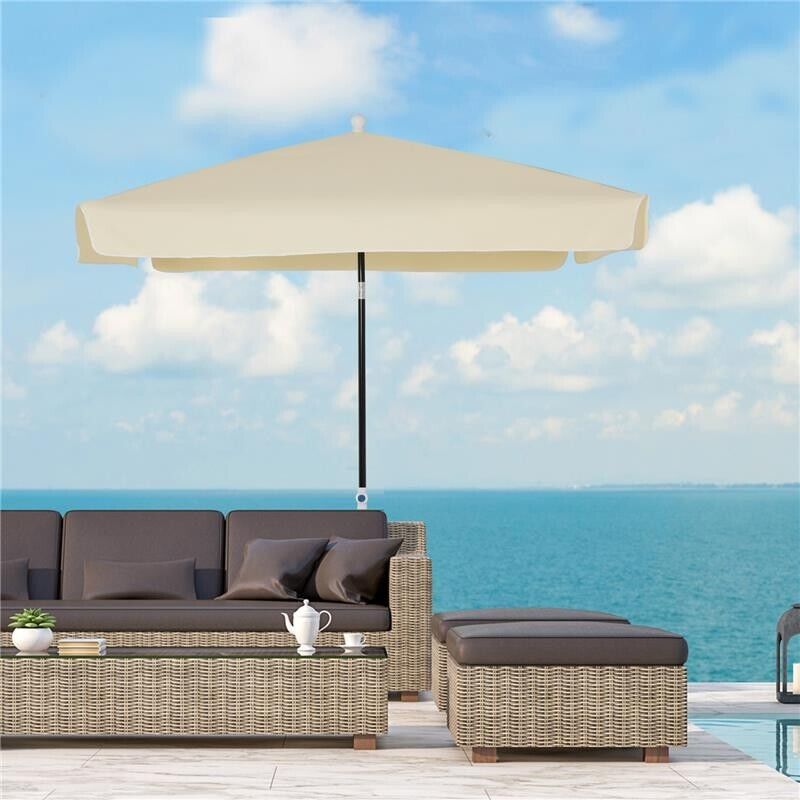 OMBRELLONE DA ESTERNO 200 X 200CM  GIARDINO CON TETTUCCIO QUADRATO BIANCO CREMA