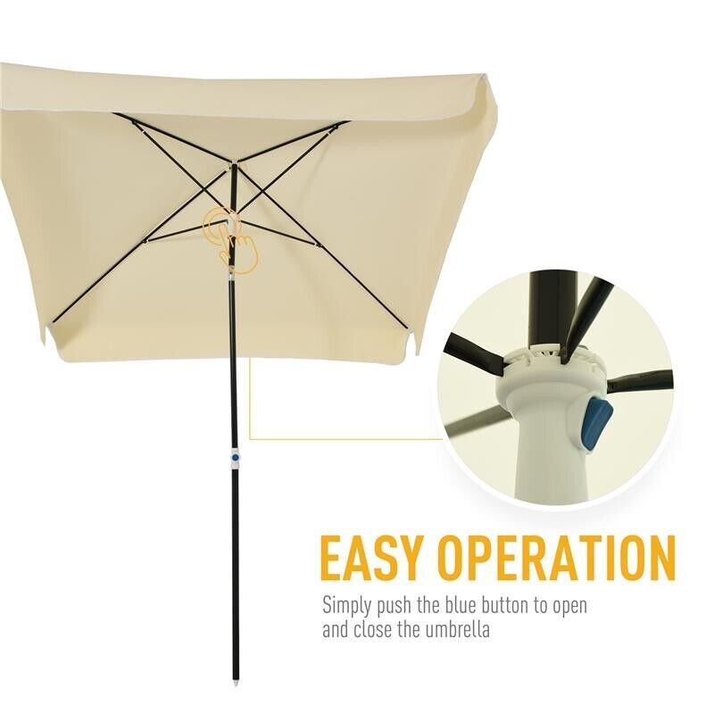 OMBRELLONE DA ESTERNO 200 X 200CM  GIARDINO CON TETTUCCIO QUADRATO BIANCO CREMA