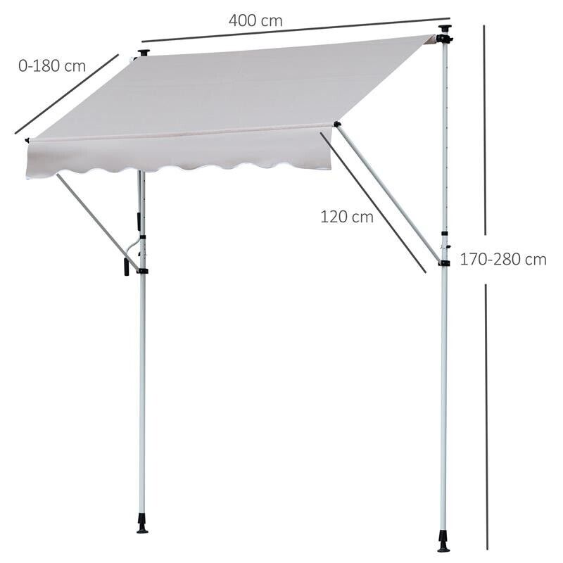TENDA DA SOLE A BRACCI TELESCOPICA 400 X 120 CM COLORE KAKI E BIANCO
