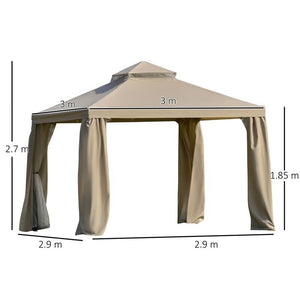 GAZEBO DA GIARDINO IN METALLO CON ZANZARIERA E TETTO A 2 LIVELLI 3 X 3 M CACHI