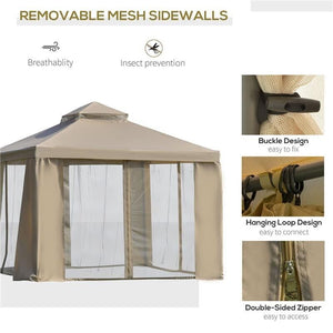 GAZEBO DA GIARDINO IN METALLO CON ZANZARIERA E TETTO A 2 LIVELLI 3 X 3 M CACHI