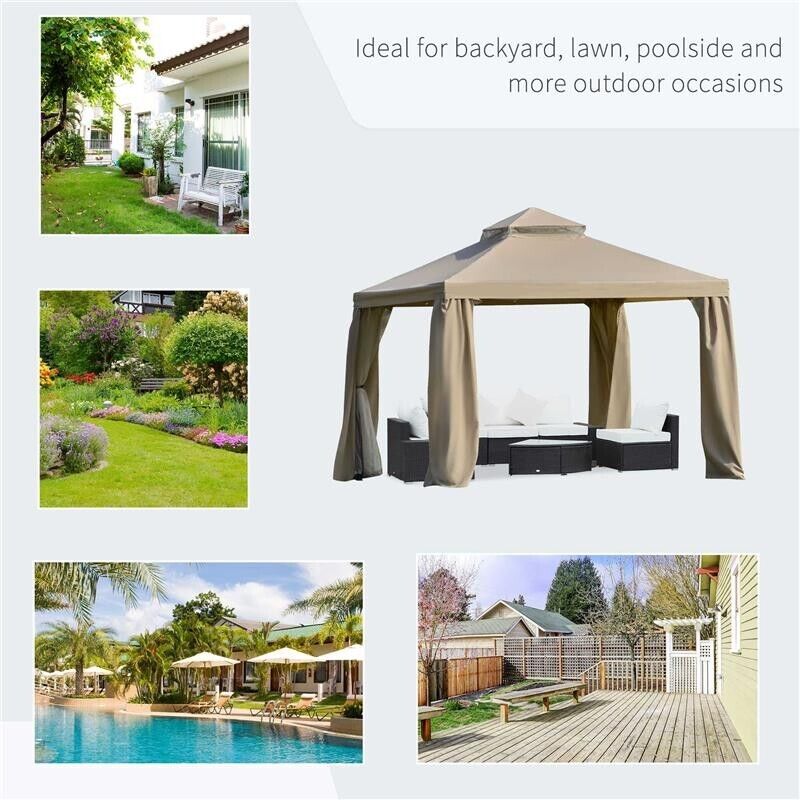 GAZEBO DA GIARDINO IN METALLO CON ZANZARIERA E TETTO A 2 LIVELLI 3 X 3 M CACHI