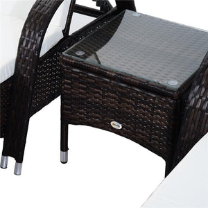 SET IN RATTAN 2 LETTINI RECLINABILI IMBOTTITI CON ROTELLE E TAVOLINO MARRONE