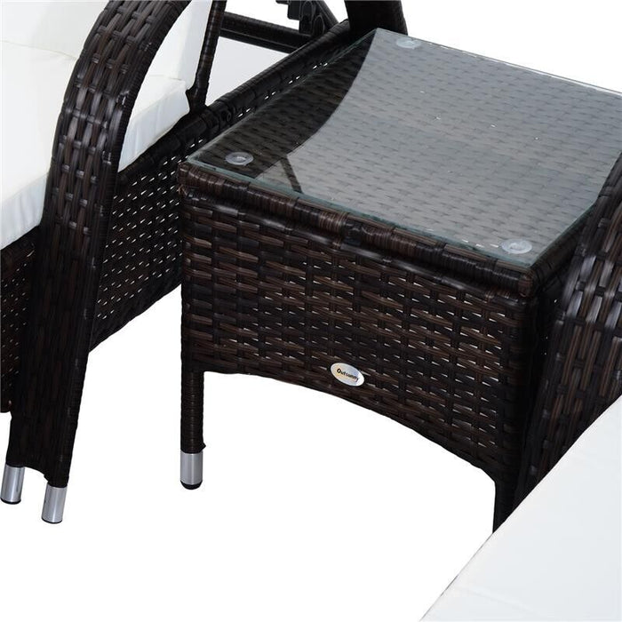 SET IN RATTAN 2 LETTINI RECLINABILI IMBOTTITI CON ROTELLE E TAVOLINO MARRONE