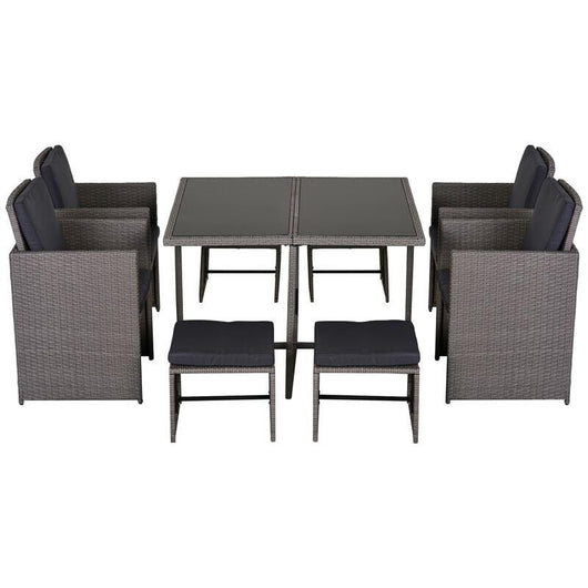 SET MOBILI DA GIARDINO 9 PEZZI TAVOLO CON 4 SEDIE 4 POGGIAPIEDI IN RATTAN GRIGIO