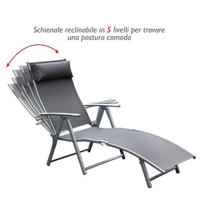 SDRAIO PRENDISOLE RELAX RECLINABILE PIEGHEVOLE CON CUSCINO GIARDINO GRIGIO