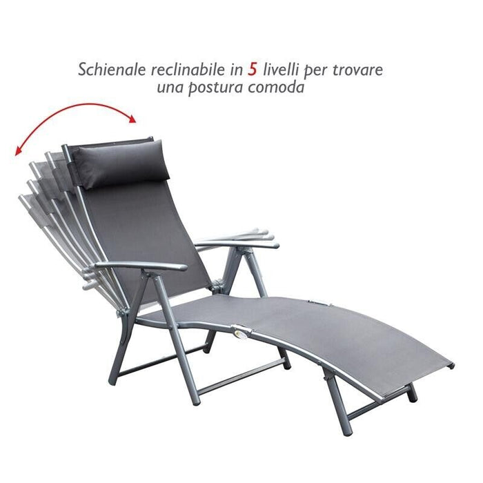 SDRAIO PRENDISOLE RELAX RECLINABILE PIEGHEVOLE CON CUSCINO GIARDINO GRIGIO