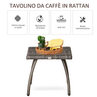 TAVOLINO IN RATTAN SINTETICO DA ESTERNO IMPERMEABILE 45 X 45 X 44 CM GRIGIO