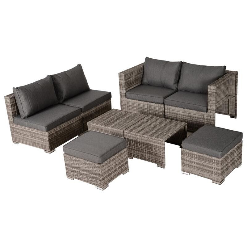 SALOTTO DA GIARDINO IN PE RATTAN 8 PEZZI CON STRUTTURA IN ALLUMINIO GRIGIO