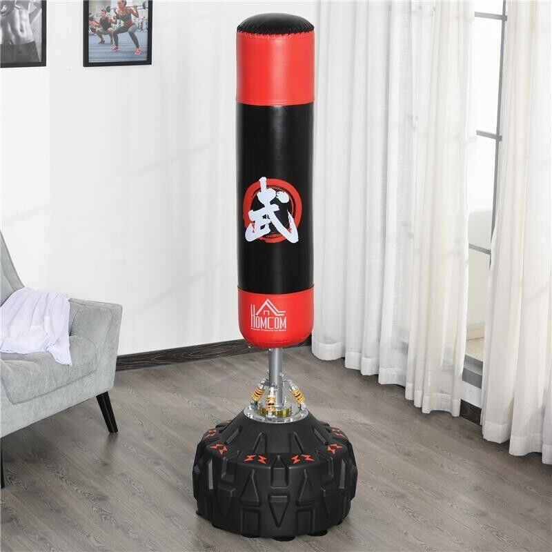 SACCO BOXE DA TERRA CON SUPPORTO A VENTOSA NERO E ROSSO 60 X 180 CM
