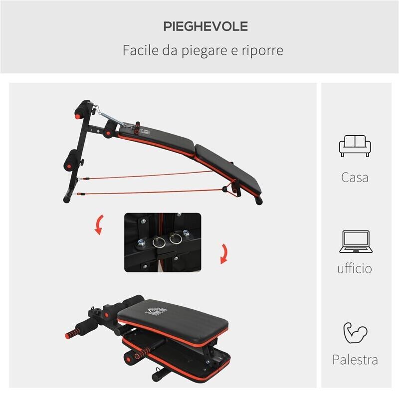 PANCA PER ADDOMINALI PIEGHEVOLE E REGOLABILE CON IMBOTTITURA NERA E ROSSA