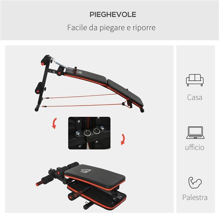 PANCA PER ADDOMINALI PIEGHEVOLE E REGOLABILE CON IMBOTTITURA NERA E ROSSA