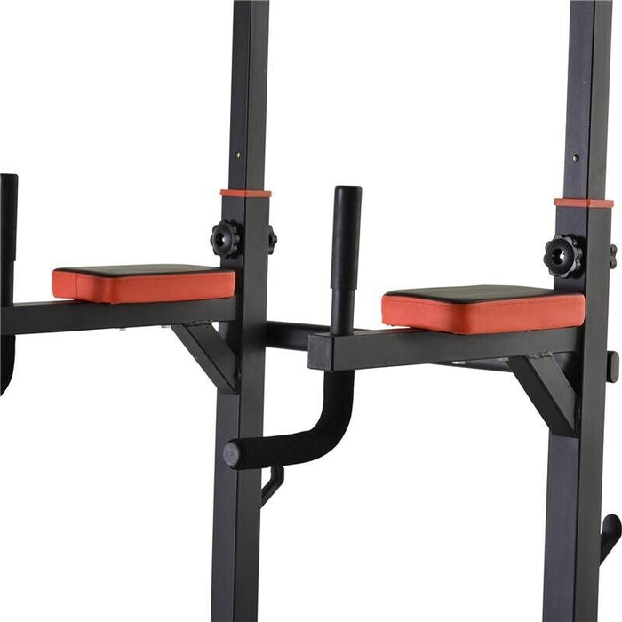 STAZIONE DI ALLENAMENTO PIEGHEVOLE MULTIFUNZIONALE IN ACCIAIO ROSSO E NERO