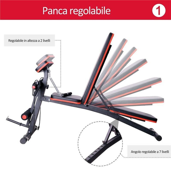 PANCA MULTIFUNZIONALE REGOLABILE PER BILANCIERE ADDOMINALI DORSALI MANUBRI