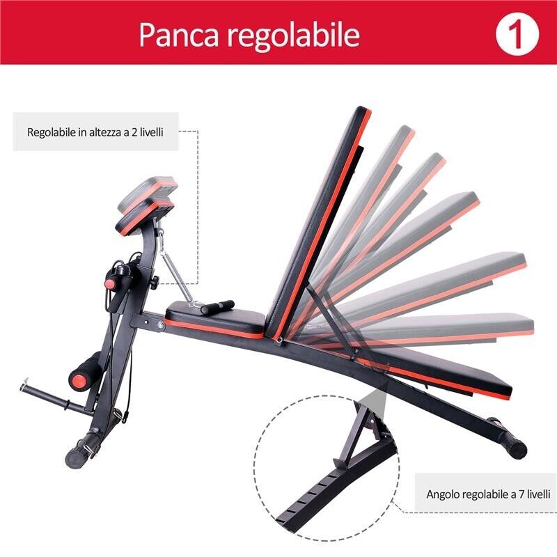 PANCA MULTIFUNZIONALE REGOLABILE PER BILANCIERE ADDOMINALI DORSALI MANUBRI