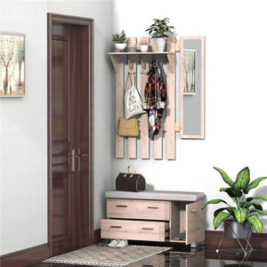 SET 3 PEZZI SCARPIERA APPENDIABITI E SPECCHIO PER INGRESSO IN LEGNO