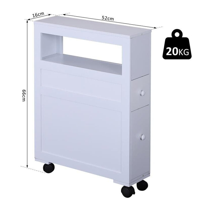 MOBILETTO DA BAGNO IN LEGNO CON RIPIANO E  2 CASSETTI 16X52X66 CM BIANCO