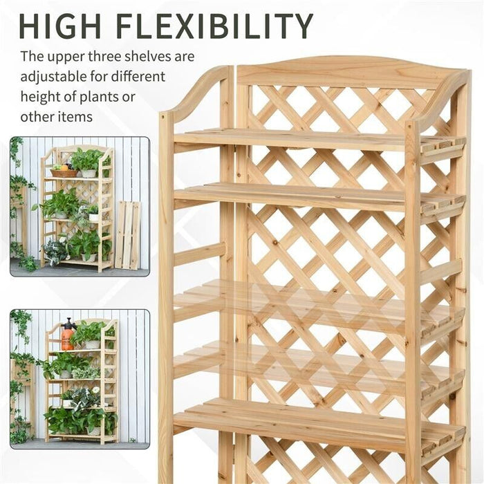 SCAFFALE PORTAPIANTE PIEGHEVOLE CON 4 MENSOLE REGOLABILI IN LEGNO