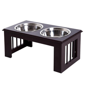 DOPPIA CIOTOLA RIALZATA PER CANI IN ACCIAIO INOX E MDF 58.4X 30.5X 25.4CM