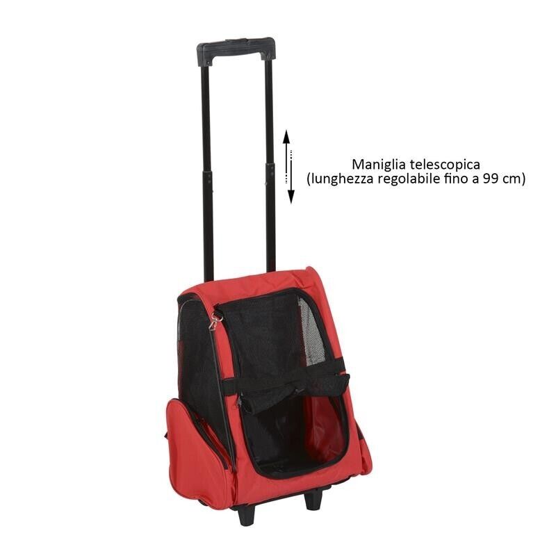 TROLLEY ZAINO 2 IN 1 PER PICCOLI ANIMALI DOMESTICI 35X27X49 CM ROSSO