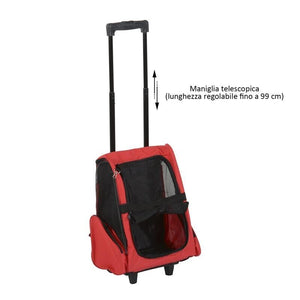 TROLLEY ZAINO 2 IN 1 PER PICCOLI ANIMALI DOMESTICI 35X27X49 CM ROSSO