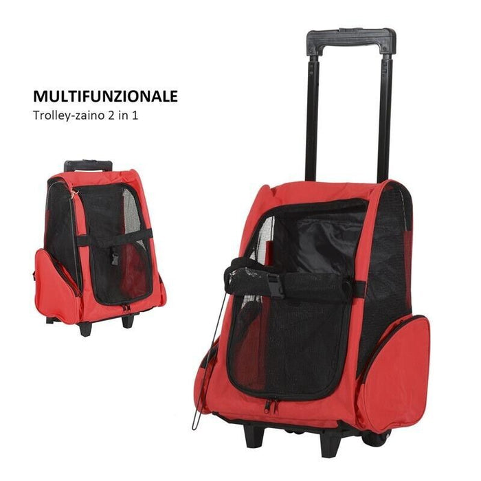 TROLLEY ZAINO 2 IN 1 PER PICCOLI ANIMALI DOMESTICI 35X27X49 CM ROSSO