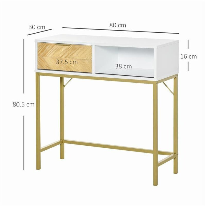 TAVOLINO CONSOLLE DESIGN MODERNO CON CASSETTO IN LEGNO BIANCO E ORO