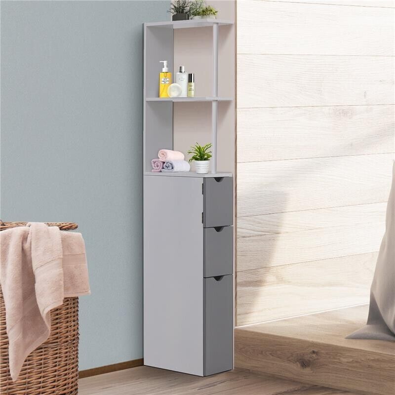 MOBILETTO A COLONNA DA BAGNO SALVASPAZIO 15X33X136 CM IN LEGNO BIANCO E GRIGIO