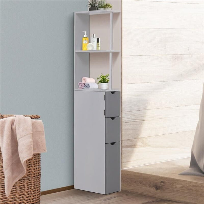 MOBILETTO A COLONNA DA BAGNO SALVASPAZIO 15X33X136 CM IN LEGNO BIANCO E GRIGIO