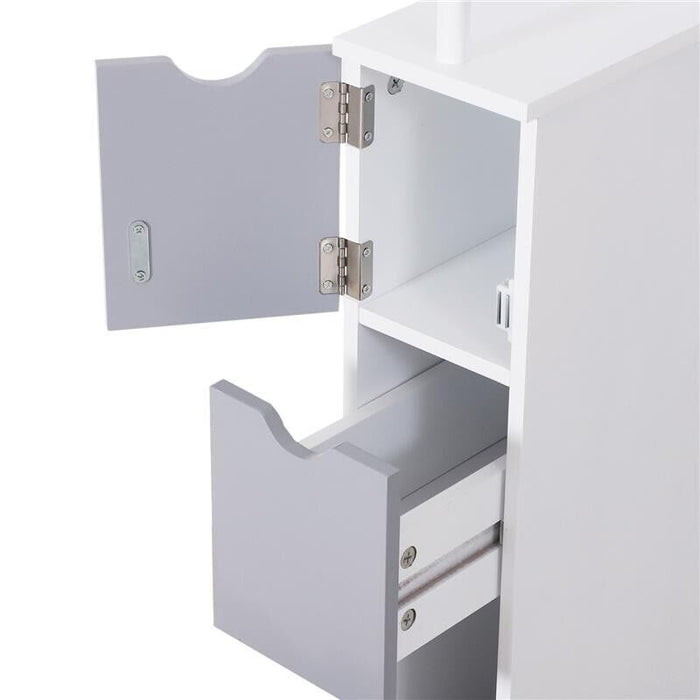 MOBILETTO A COLONNA DA BAGNO SALVASPAZIO 15X33X136 CM IN LEGNO BIANCO E GRIGIO