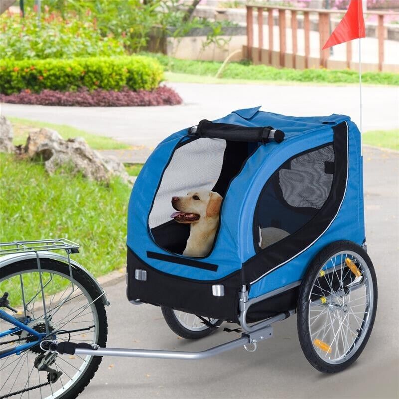 RIMORCHIO BICI PER CANI 130 X 90 X 110 CM AZZURRO E NERO