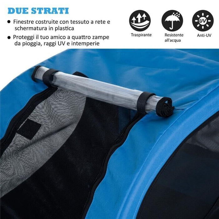 RIMORCHIO BICI PER CANI 130 X 90 X 110 CM AZZURRO E NERO
