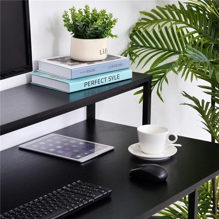 SCRIVANIA COMPUTER PER UFFICIO CON RIPIANI MONITOR E CPU NERA