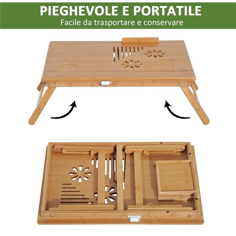 TAVOLINO DA LETTO PER PC PORTATILE CON SISTEMA DI RAFFREDDAMENTO 55X35X22-30 CM