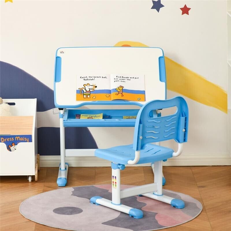 BANCO SCUOLA CON SEDIA BAMBINI 6-12 ANNI ALTEZZA E INCLINAZIONE REGOLABILE BLU