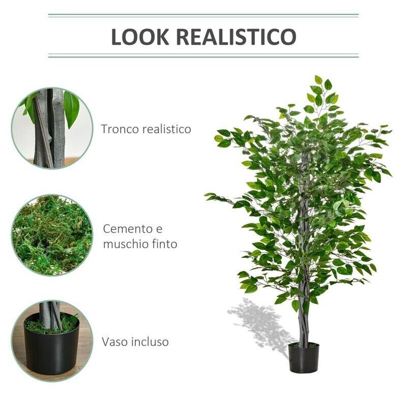 PIANTA ARTIFICIALE DI FICUS ALTA 135CM CON VASO IN COLORE VERDE