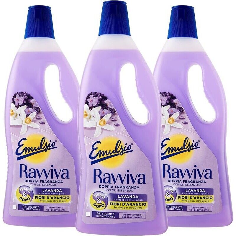 SET 3 EMULSIO PAVIMENTI LIQUIDO 1LT RAVVIVA LAVANDA E FIORI D'ARANCIO
