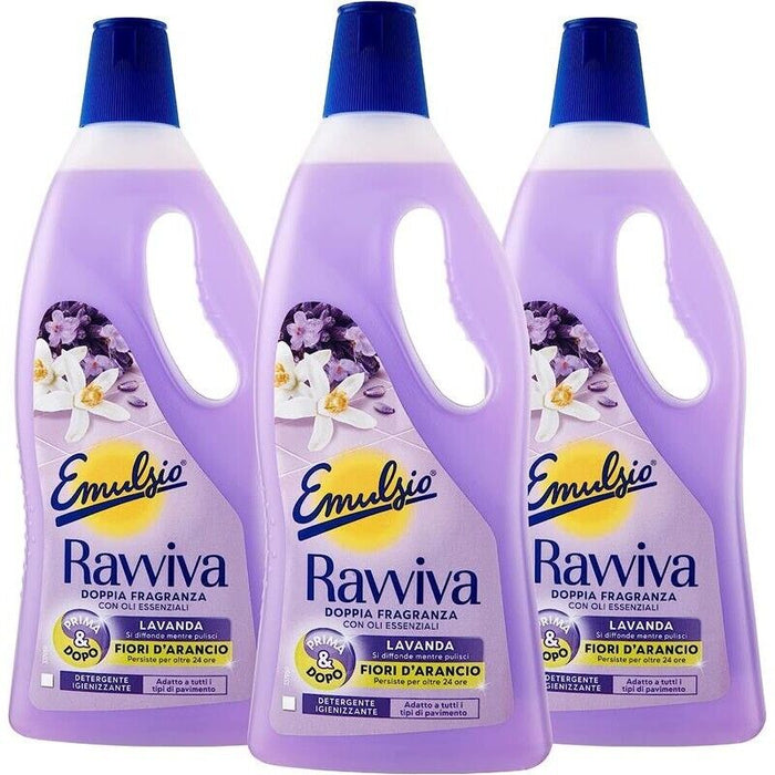 SET 3 EMULSIO PAVIMENTI LIQUIDO 1LT RAVVIVA LAVANDA E FIORI D'ARANCIO