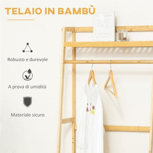 APPENDIABITI IN LEGNO DI BAMBÙ DA TERRA CON RIPIANI 70X42X164 CM COLORE LEGNO