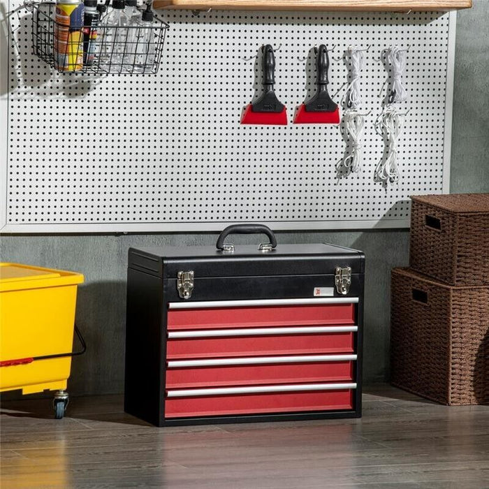 CASSETTA PORTA ATTREZZI IN ACCIAIO CON 4 CASSETTI 51X22X39.5 CM ROSSO E NERO
