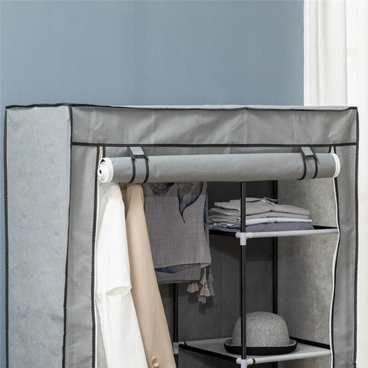 ARMADIO GUARDAROBA PORTATILE CON 6 RIPIANI APERTI 103X43X162.5 CM GRIGIO