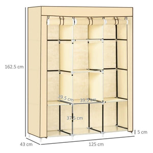 ARMADIO IN TESSUTO CON 8 RIPIANI E PORTA AVVOLGIBILE 125X43X162.5CM BEIGE