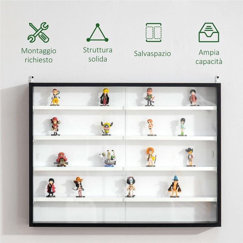 BACHECA CON 5 RIPIANI PORTAOGGETTI CON MENSOLE REGOLABILI 80 X 9,5 X 60 CM NERO E BIANCO