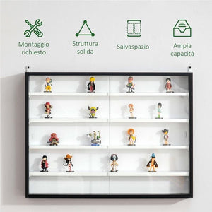 BACHECA CON 5 RIPIANI PORTAOGGETTI CON MENSOLE REGOLABILI 80 X 9,5 X 60 CM NERO E BIANCO