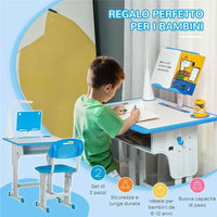 BANCO SCUOLA CON SEDIA AD ALTEZZA REGOLABILE E LUCE PER BAMBINI 6-12 ANNI BLU